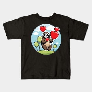 Sloth Heart Balloon - Valentines Day Kids T-Shirt